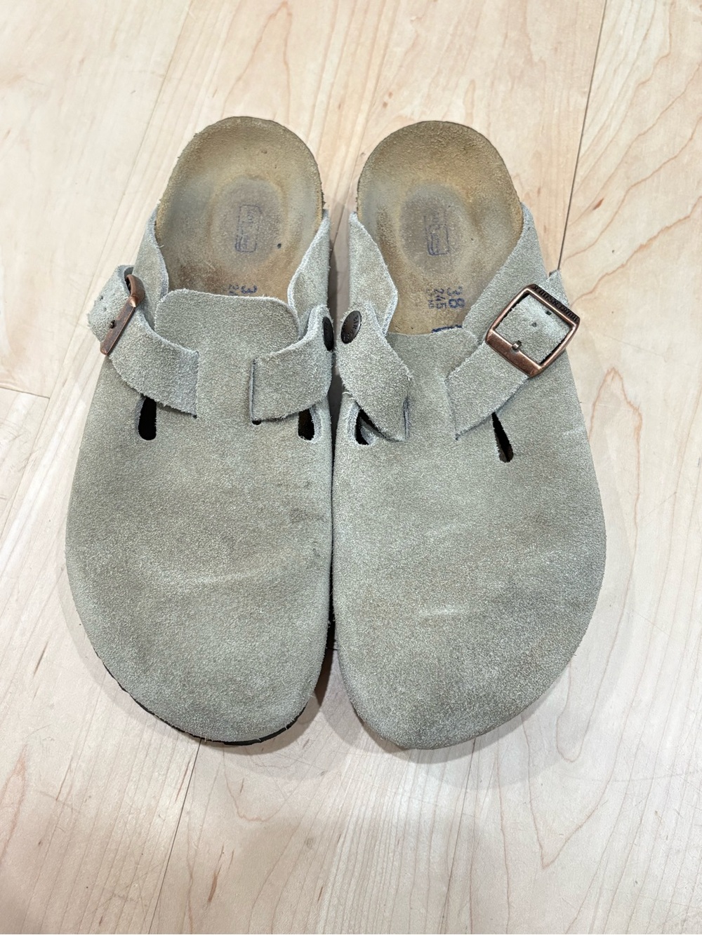 BIRKENSTOCK Women Boston Soft Footbed Clogs Taupe Suede Slip-Ons